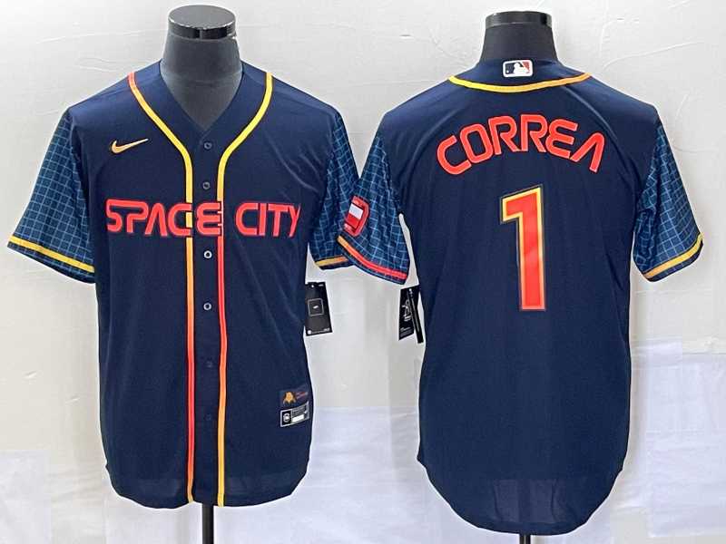 Men's Houston Astros #1 Carlos Correa 2022 Navy Blue City Connect Cool Base Stitched Jersey,We sell and wholesale Men's Houston Astros #1 Carlos Correa 2022 Navy Blue City Connect Cool Base Stitched Jersey on line form chian!